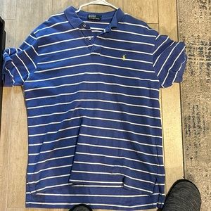 Blue and White Striped Polo Shirt